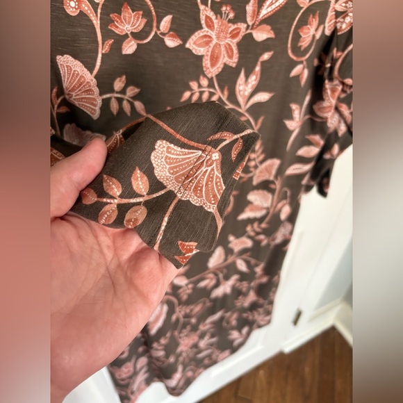 J.Jill 3/4 Sleeve Stretch Knit Dress in Brown & Pink Floral | Size Medium - Picture 6 of 12